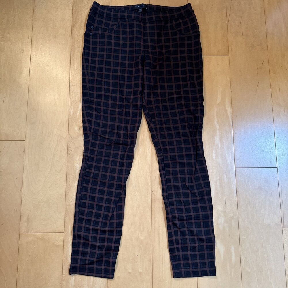 BROWN PLAID PANTS Sanctuary Black & Brown Stretch Comfort Pull On Pant Size M